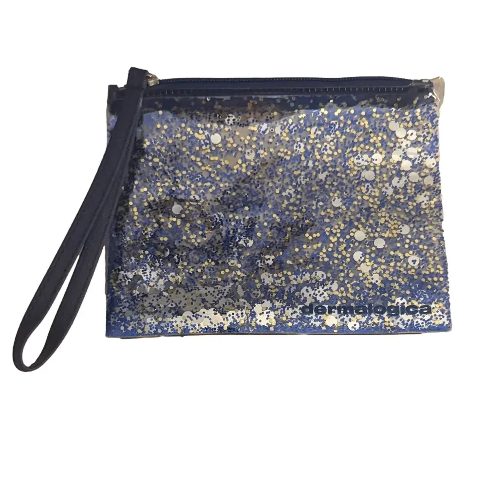 NWOT Dermalogica Blue and Gold Glitter Product Bag - Picture 1 of 2